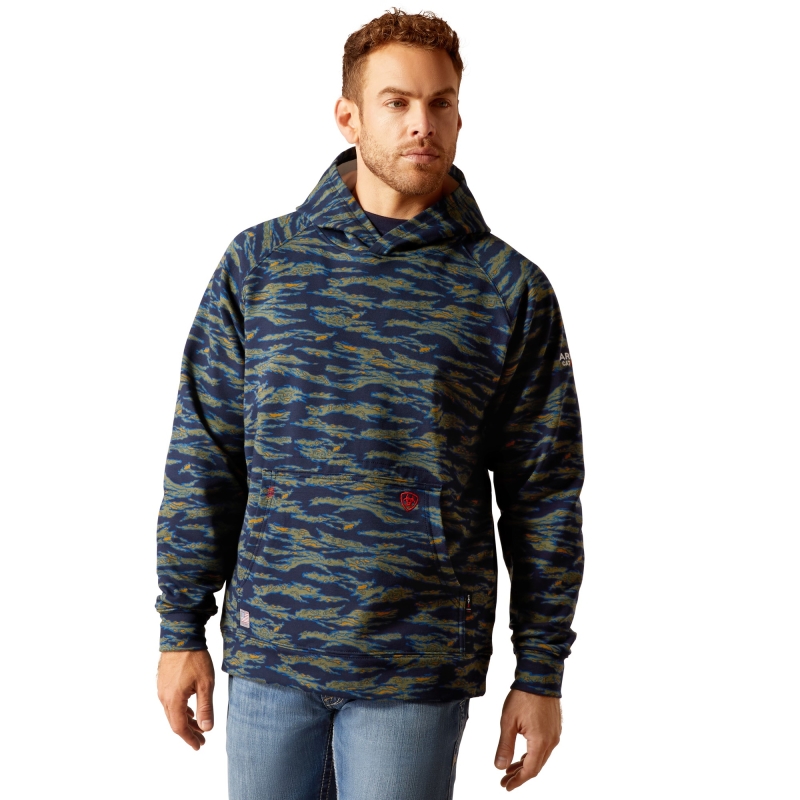 Ariat FR Durastretch™ Smoke Hooded Pullover Sweatshirt - Baritone Blue Camo