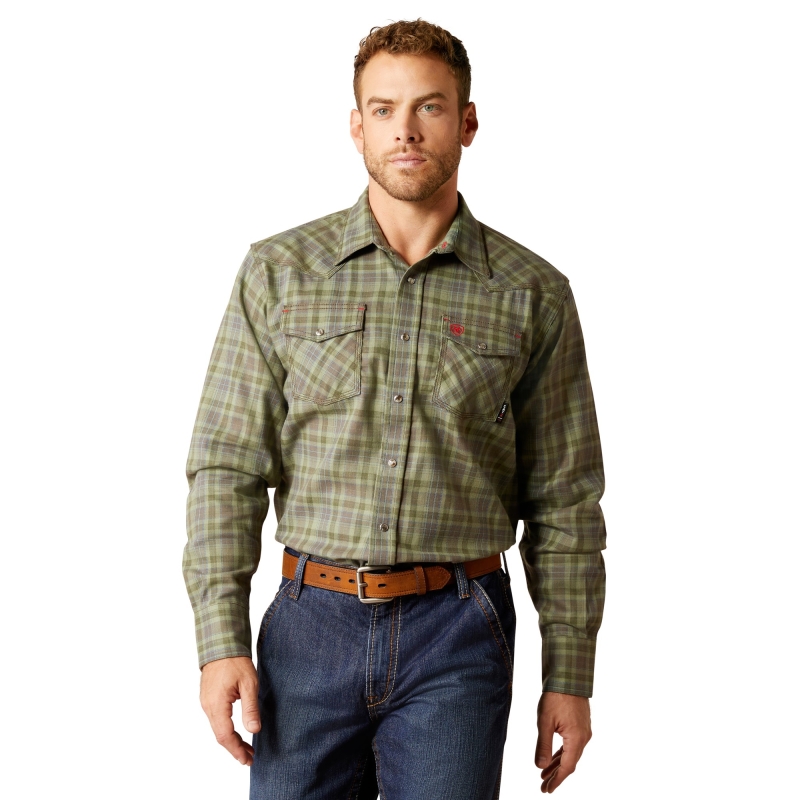 Ariat FR Sawtooth Retro Fit Snap Front Work Shirt - Lichen