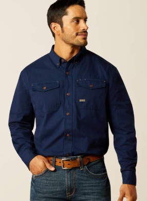 Ariat Rebar Washed Twill Button Front Work Shirt - Navy