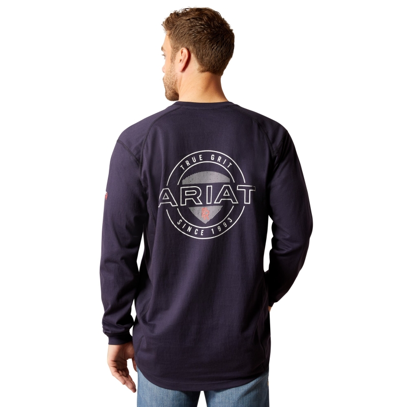 Ariat FR Air True Grit Crewneck Pocket L/S Shirt - Navy