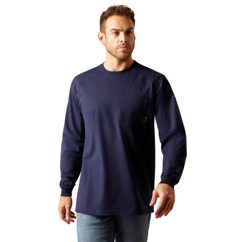 Ariat FR Pima Stretch Pocket L/S Shirt - Navy