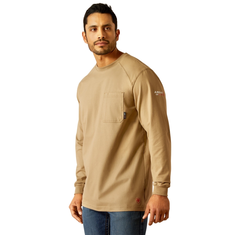 Ariat FR Pima Stretch Pocket L/S Shirt - Field Khaki