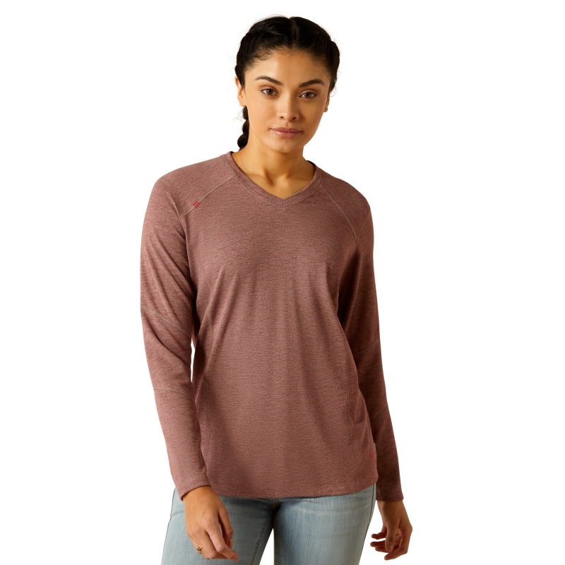 Ariat Women's FR Primo Lightweight Dual Hazard V-Neck Base Layer L/S Shirt - Rose Taupe