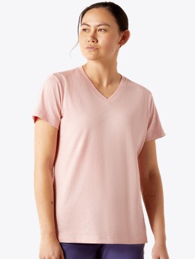 Ariat Women's Rebar Cotton Strong Standard V-Neck S/S Shirt - Powder Pink Heather