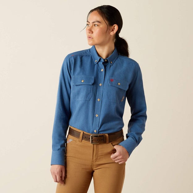 Ariat Women's Fr Air Inherent Button Front L/S Shirt - Medium Blue