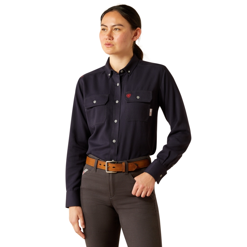 Ariat Women's FR Ari Inherent Button Front L/S Shirt - Navy Heather