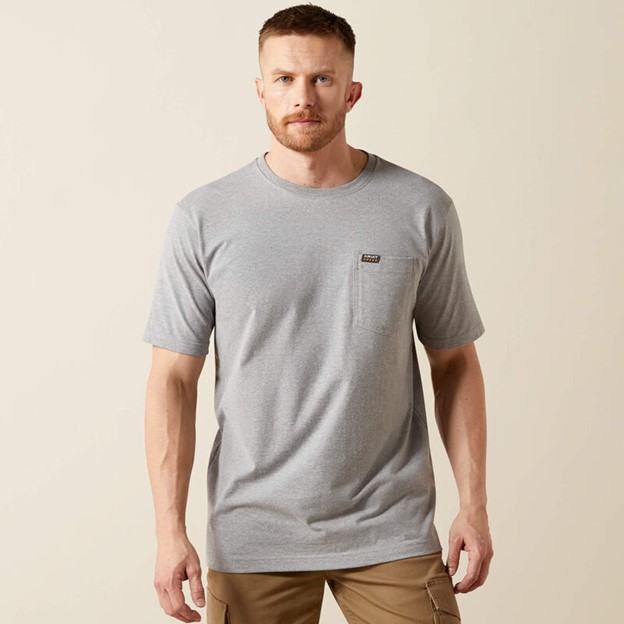Ariat Rebar Cotton Strong Standard Pocket S/S Shirt - Heather Grey