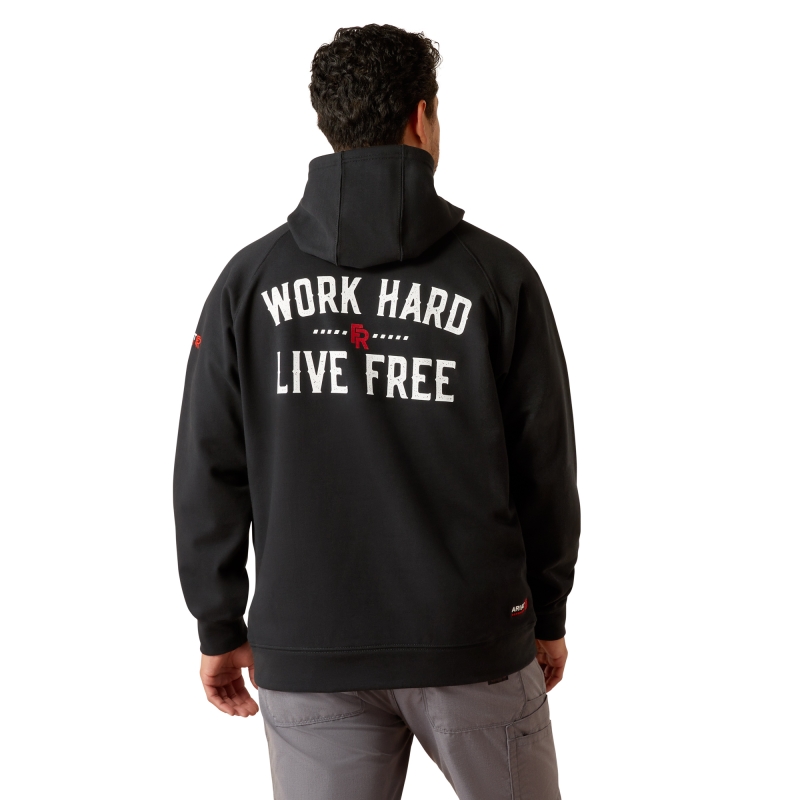 Ariat FR Durastretch™ Work Hard Live Free Pullover Hooded Sweatshirt - Black