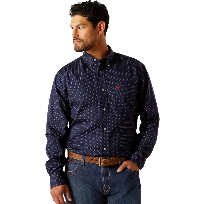 Ariat Fr Lever Button Front L/S Work Shirt - Navy Print