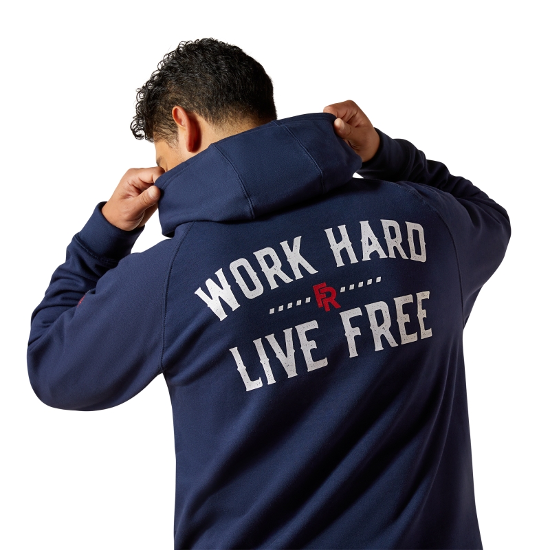 Ariat FR Durastretch™ Work Hard Live Free Pullover Hooded Sweatshirt - Navy