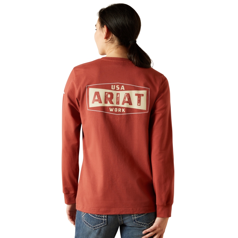 Ariat Women's FR Pima Stretch USA Logo Pocket Base Layer L/S Shirt - Barn Red