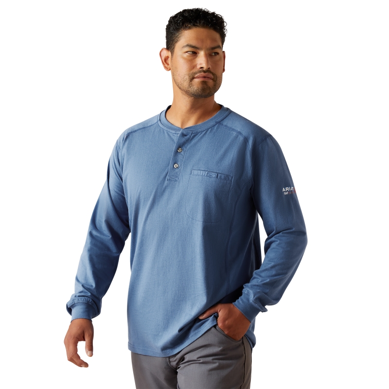 Ariat Fr Air Henley Pocket L/S Shirt - Medium Blue