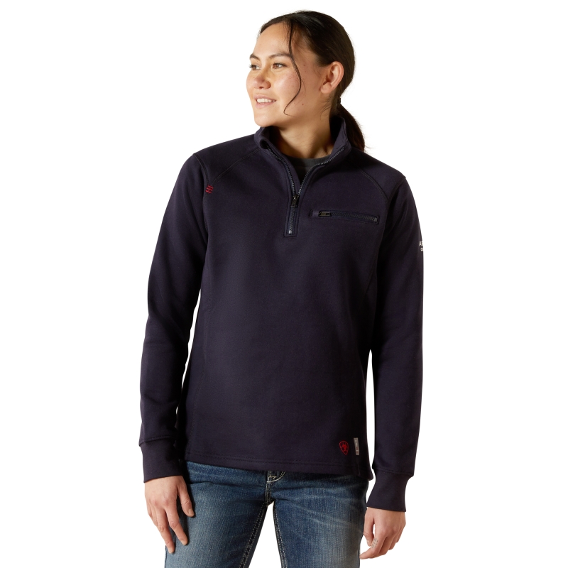 Ariat Women's FR Reb 1/4 Zip L/S Sweatshirt - Navy
