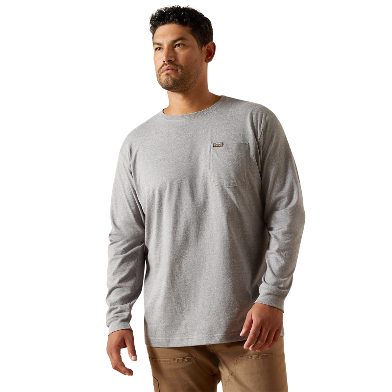 Ariat Cotton Strong Standard Pocket L/S Shirt - Heather Grey