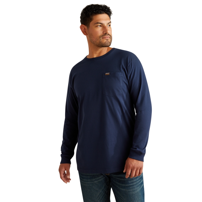 Ariat Cotton Strong Standard Pocket L/S Shirt - Navy
