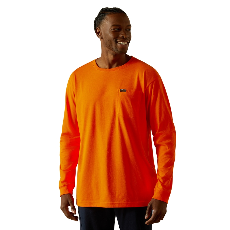 Ariat Cotton Strong Standard Pocket L/S Shirt - Safety Orange