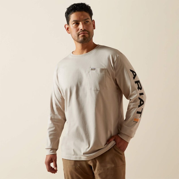 Ariat Rebar Cotton Strong Standard Logo Pocket L/S Shirt - String/ Black