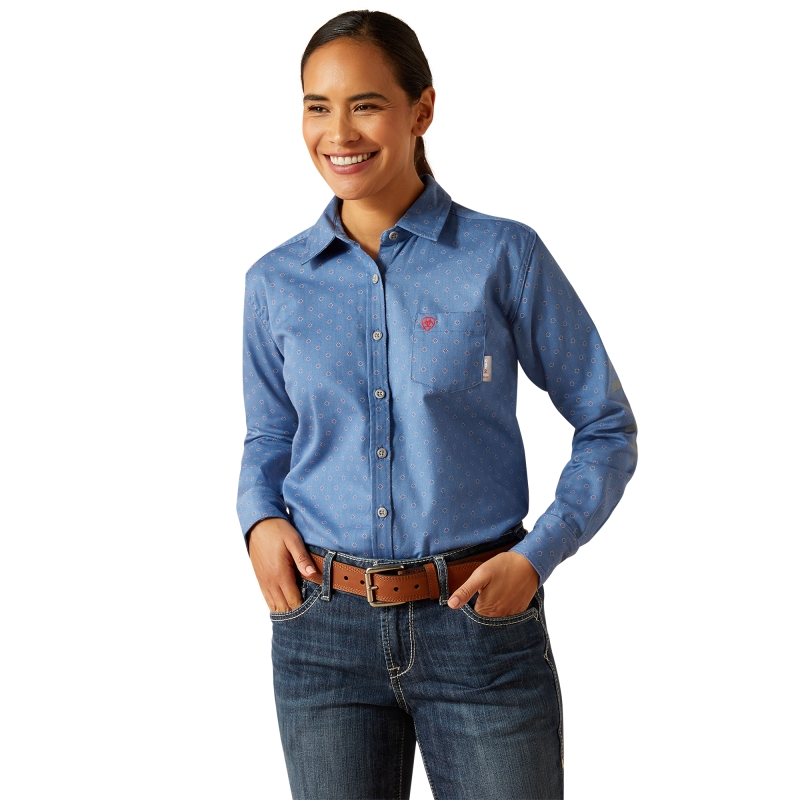 Ariat FR Brooke Logo Button Front L/S Work Shirt - Moonlight Blue