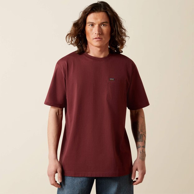 Ariat Rebar Cotton Strong Standard Pocket S/S Shirt - Burgundy Heather