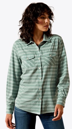 Ariat women's Western VentTEK Snap Front Shirt - Green Paisley Stripe