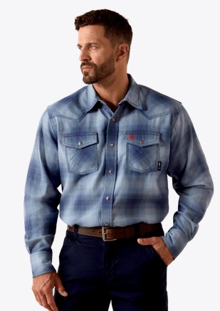 *SALE* Ariat FR Ryan Retro Fit Snap Front L/S Shirt - Dusty Blue