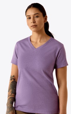 Ariat Women's Rebar Cotton Strong Standard V-Neck S/S Shirt - Mulled Grape Heather