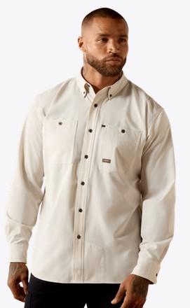Ariat Rebar Made Tough 360 Airflow Button Front Work Shirt - Moonbeam