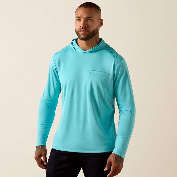 Ariat Rebar Sunblocker Hooded Pocket L/S Shirt - Aquarelle