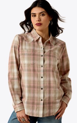 *SALE* LIMITED SIZES AND STOCK!! Ariat Women's REAL Billie Jean Button Front Shirt - White Pepper Coral Plaid
