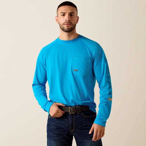 Ariat Rebar Heat Fighter Creneck Pocket L/S Shirt - Methyl Blue