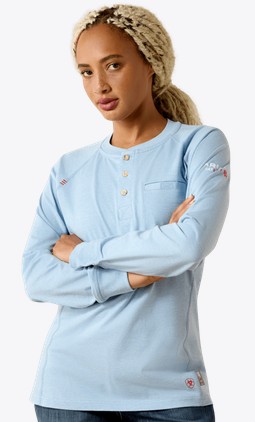 *SALE* ONLY LARGE & X-LARGE LEFT!!  Ariat Women's FR Air Henley - Colony Blue Heather