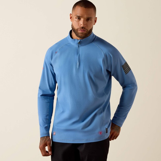 Ariat FR® Combat Stretch Patriot 1/4 Zip L/S Work Shirt - Medium Blue