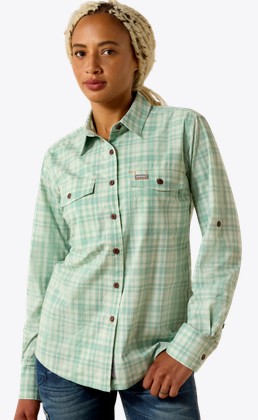 Ariat Women's Rebar Made Tough DuraaStretch Button Front L/S Shirt - Clearly Aqua