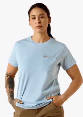 Ariat Women's Rebar Cotton Strong Space Dyed Pocket S/S Shirt - Subdued Blue