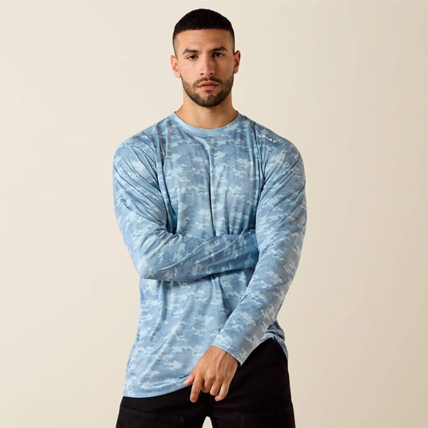 Ariat Rebar Sunblocker Printed L/S Shirt - Dusty Blue