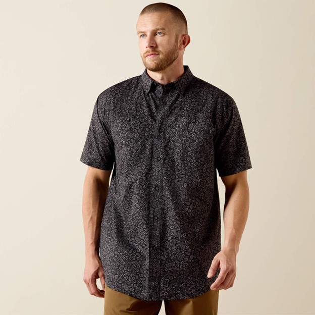 **ONLY (2) XL-TALL LEFT **Ariat Printed 360 AIRFLOW™ Button Front Classic Fit S/S Shirt - Black