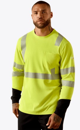 Ariat FR Hi-Vis Class 3 Dual Hazard Colorblock Pocket L/S Shirt - Hi-Vis Yellow/ Navy