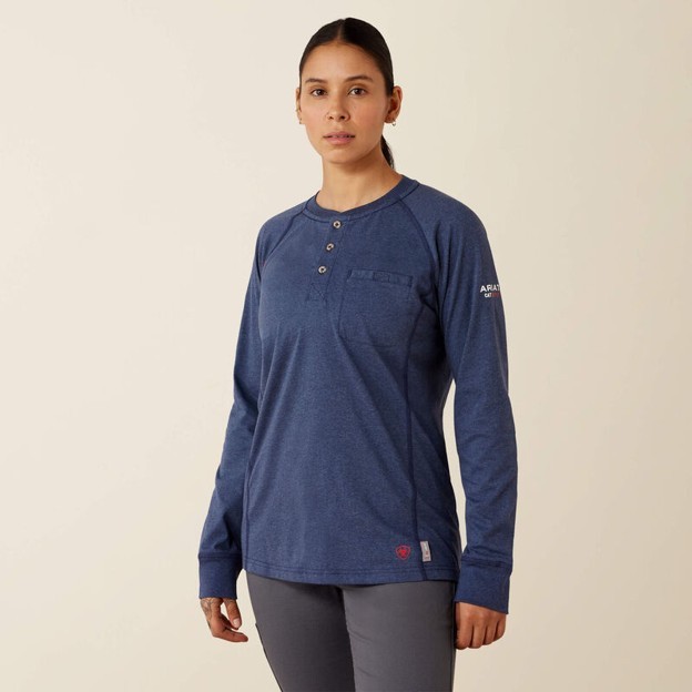 Ariat Women's FR Air Henley Top - Navy Heather