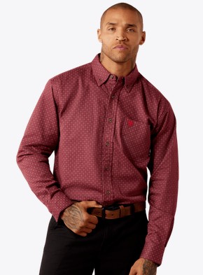 Ariat FR Logan Button Front Work Shirt - Burgundy