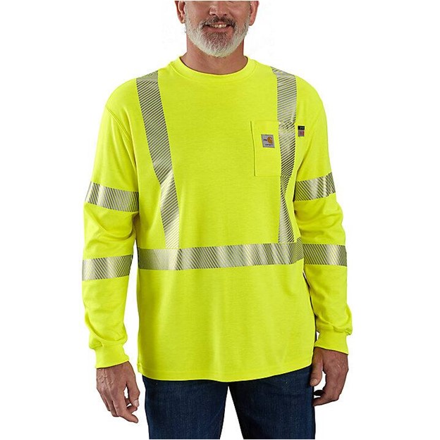 Carhartt FR Hi-Vis Class 3 Force Dual Hazard Midweight Pocket L/S Shirt - Brite Lime