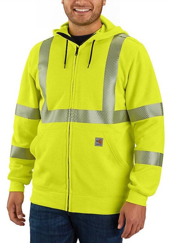 Carhartt FR HI-VIS Class 3 Force Loose Fit Midweight Hooded Zip-Front Sweatshirt - Brite Lime