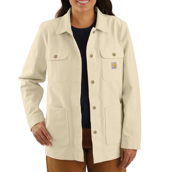 Carhartt Women's Rugged Flex Loose Fit Canvas Chore Coat - Undyed Ecru
