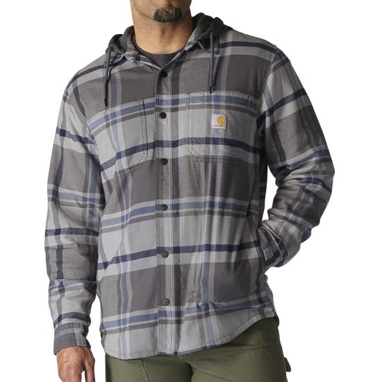 Carhartt Rugged Flex Relaxed Fit Flannel Fleece Lined Hooded Shirt Jac
