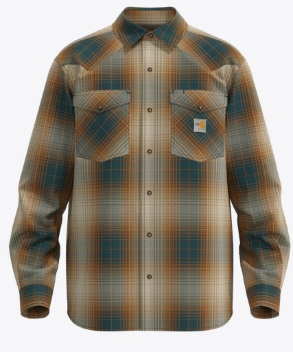 Carhartt FR Montana Relaxed Fit Midweight Twill Snap Front Plaid Shirt