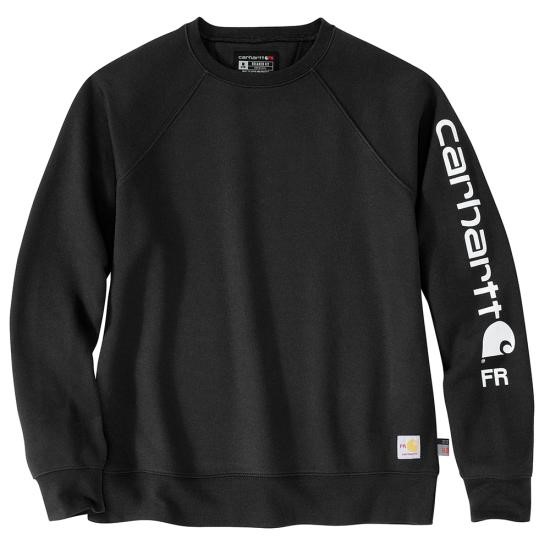 Carhartt Women's FR Force Relaxed Fit Midweight Crewneck Sleeve Logo Graphic Sweatshirt - Black