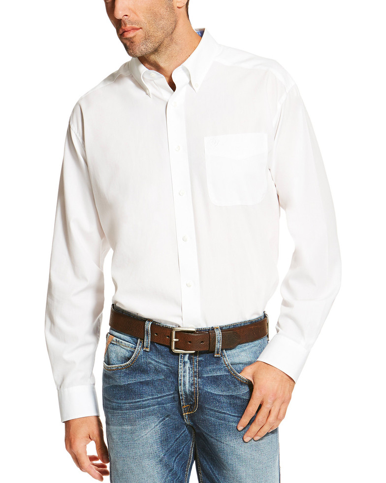 Ariat Wrinkle Free Solid Button Front  L/S Shirt - White