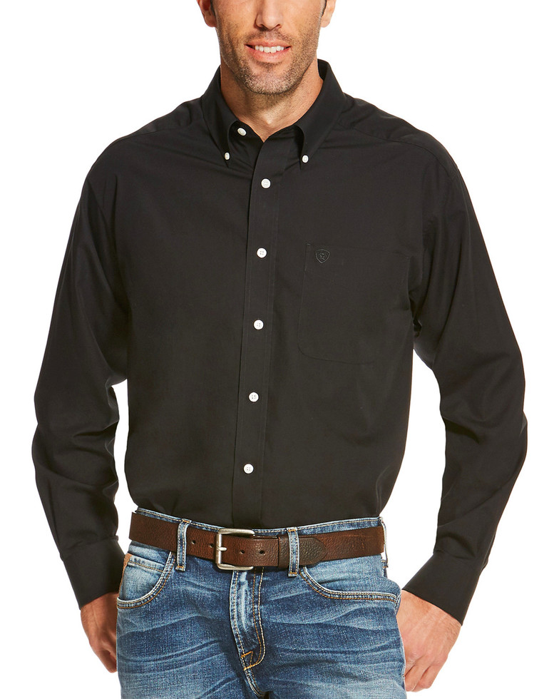 Ariat Wrinkle Free Solid Button Front  L/S Shirt - Black