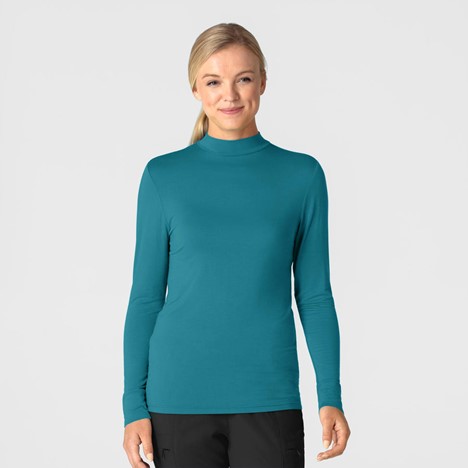 *SALE* ONLY MEDIUM & LARGE LEFT!! Wink Women's Long Sleeve Mock Neck Silky Tee - Bay Blue