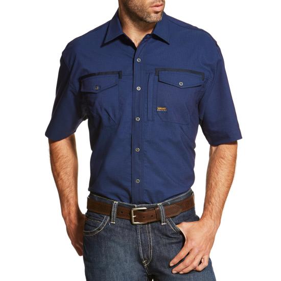 *SALE* ONLY (1) LARGE TALL LEFT!! Ariat Rebar Workman Button Front S/S Work Shirt - Navy