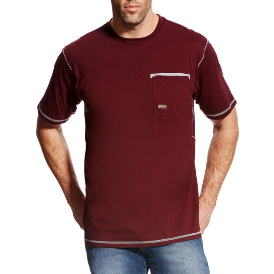 Ariat Rebar Workman Crewneck Pocket S/S Shirt - Malbec